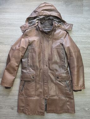 Rare 90s DANIER Genuine Brown Leather Hooded Parka Unisex